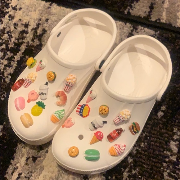 white crocs with buttons